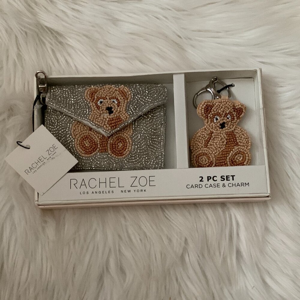RACHEL ZOE Teddy Bear Card Case & Charm Key Ring SET (2 PCS SET)